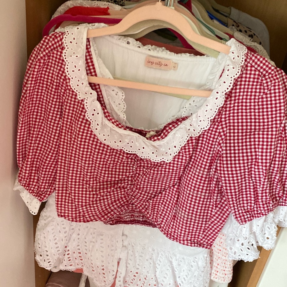 Red and white gingham crop top